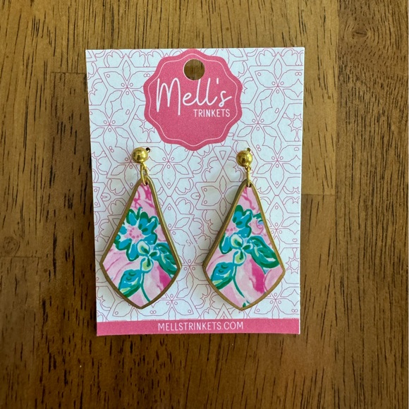 New Mell's Trinkets Lilly Pulitzer Inspired Earrings Pink Blossom Try Zest - Picture 5 of 8
